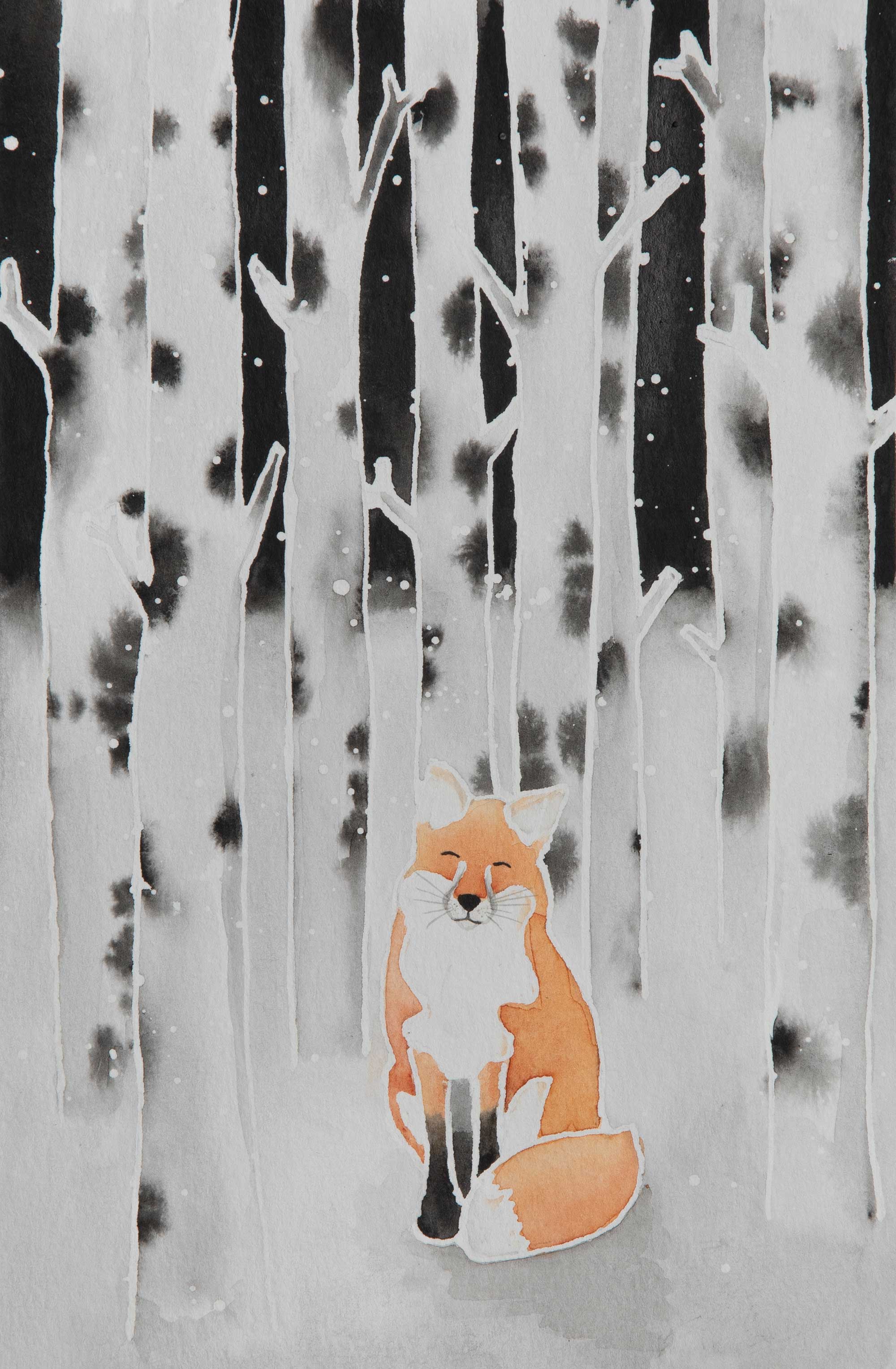 Renard sous les bouleaux